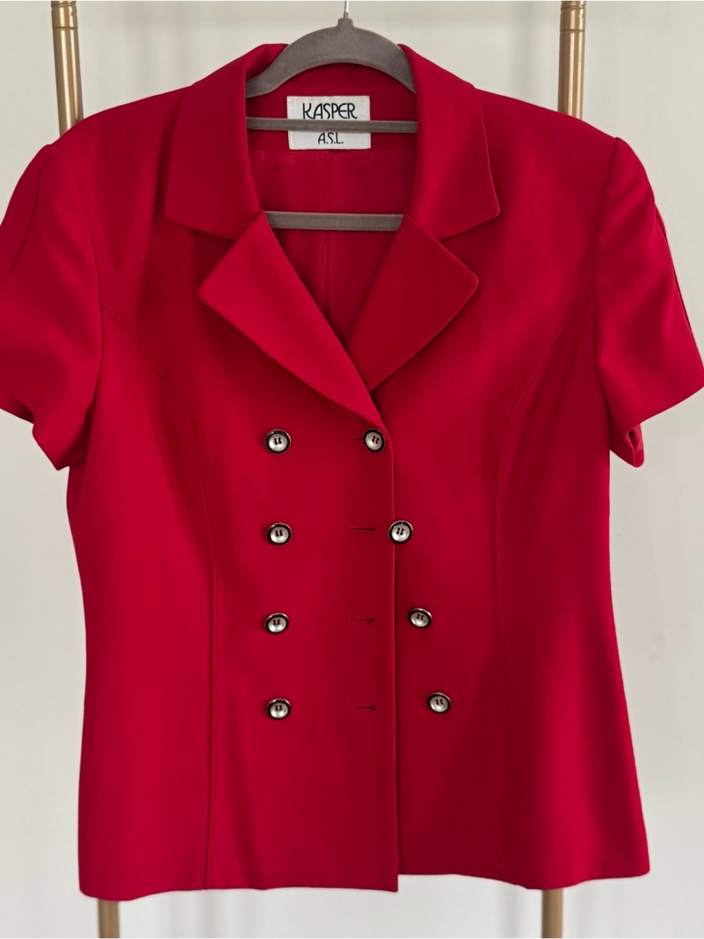 Kasper Vibrant Red Double-Breasted Short Sleeve Blazer